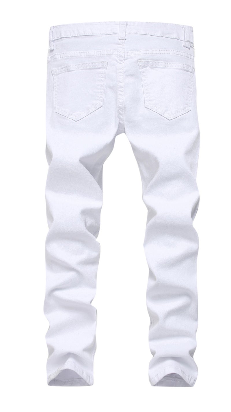 FREDD MARSHALL Boy's White Skinny Fit Ripped Destroyed Distressed Stretch Slim Jeans Pants - Image 3